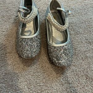 Silver Glitter Kids Shoes with Pearl Strap